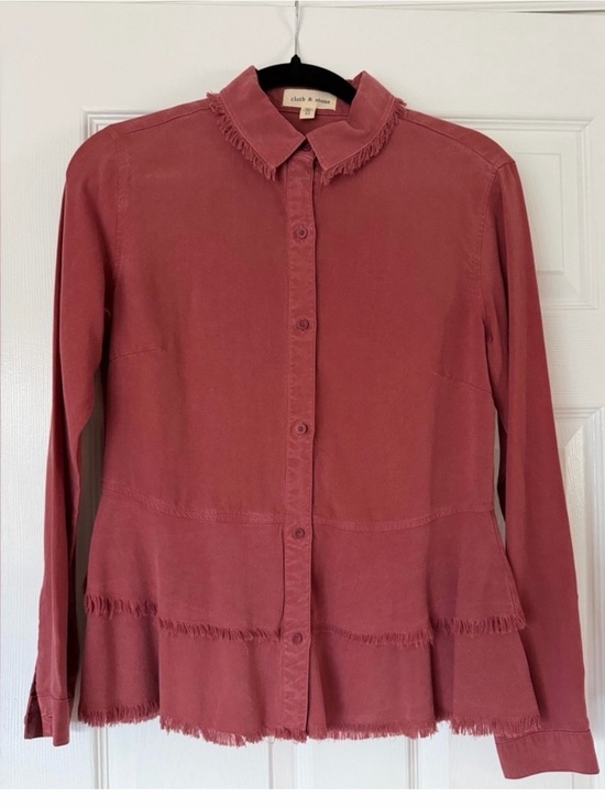 cloth & stone Tops - Anthropologie cloth & stone Rust Red Frayed Peplum Button-Up Top XS